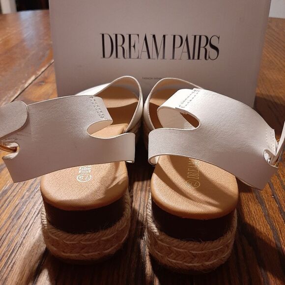 New 7.5 Dream Pairs White Platform Ankle Strap Open Toe Espadrille Wedge Shoes - Picture 9 of 10